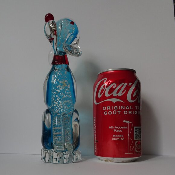 8" Vintage Murano Blue and Clear Glass Dog with Silver Flakes and Red Nose - Picture 10 of 16